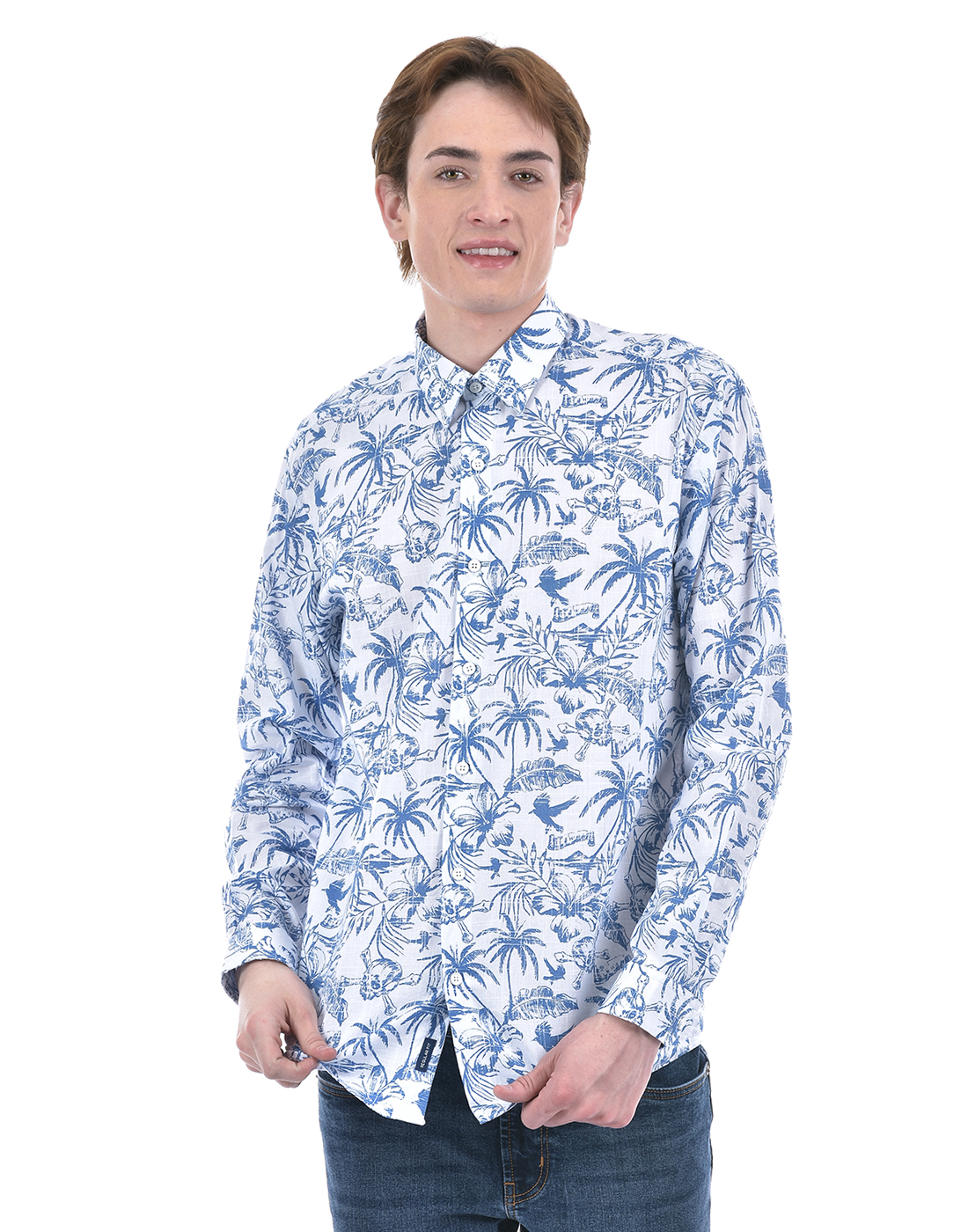Numero Uno Men Tropical Print Blue Shirt